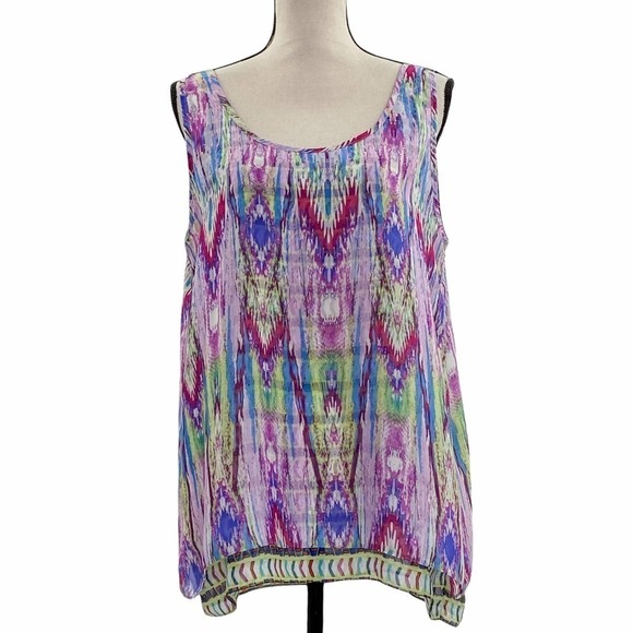 PURPLE Multicolored Printed Sleeveless Scoop Neck Tank Top Blouse Medium - Picture 1 of 10